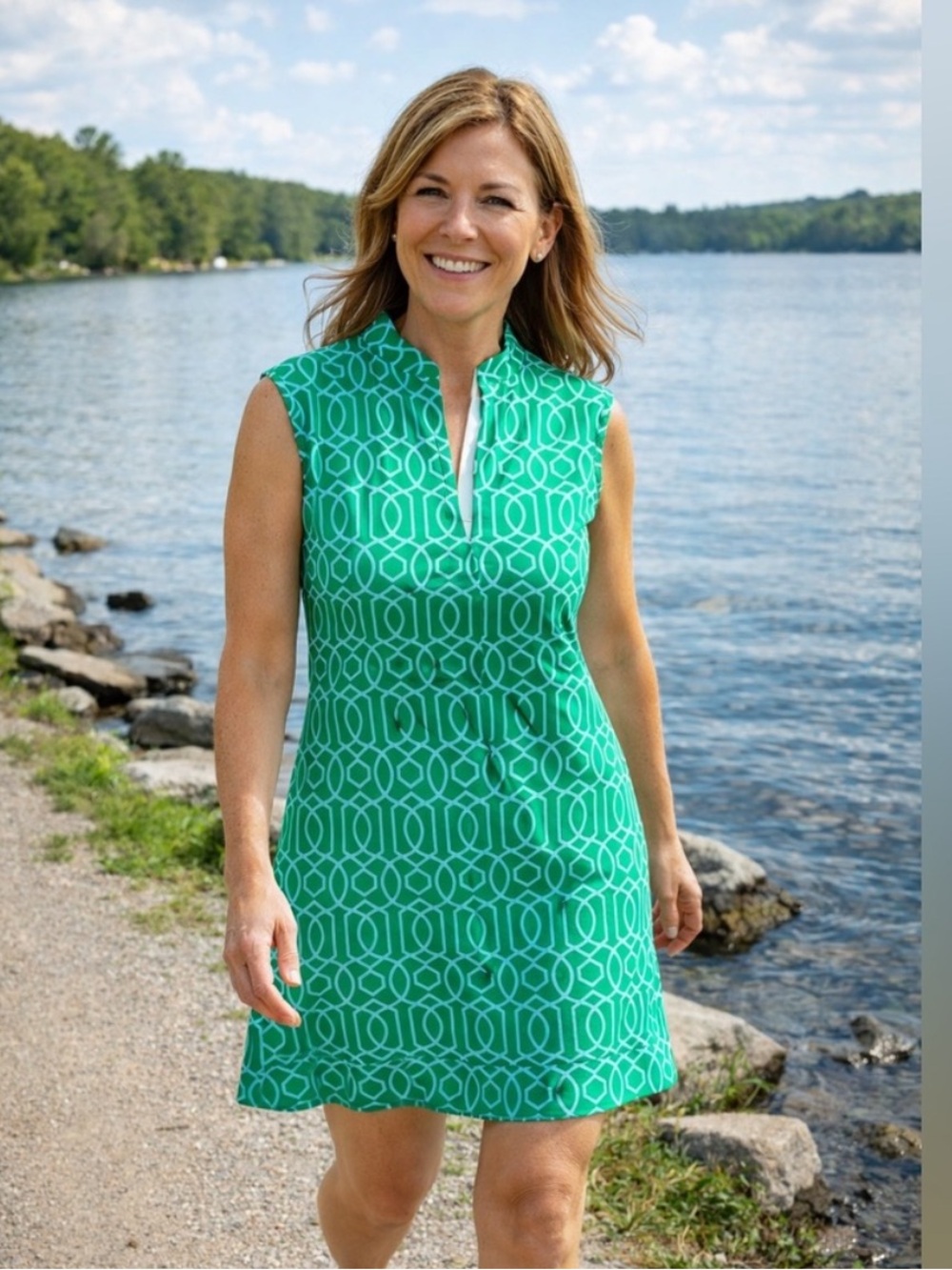 Jude Connally Green Geometric Patterned Sleeveless Dress NWT